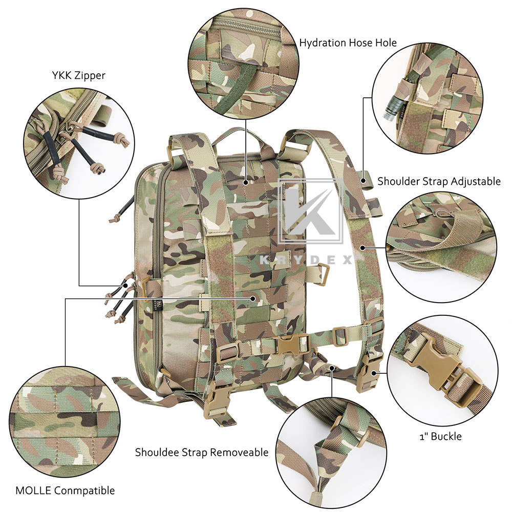 KRYDEX D3 Flatpack Tactical Backpack Multi-purposed MOLLE Rucksack Pack Multicam