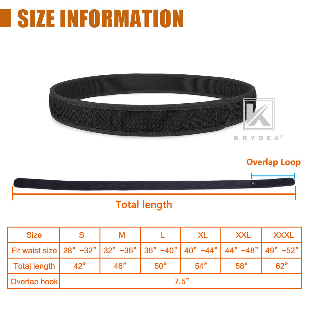 Krydex 1.5inch Duty Inner Belt Tactical EDC Waist Belt Nylon Black w/ Hook Liner