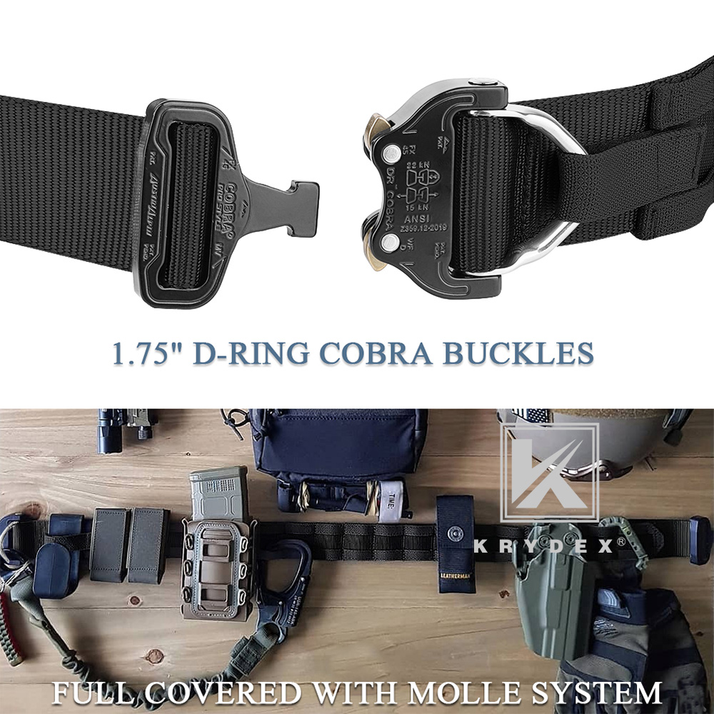 KRYDEX 1.75-2 in D-ring Tactical Heavy Duty Rigger Belt Cobra Buckle MOLLE Battle Belt