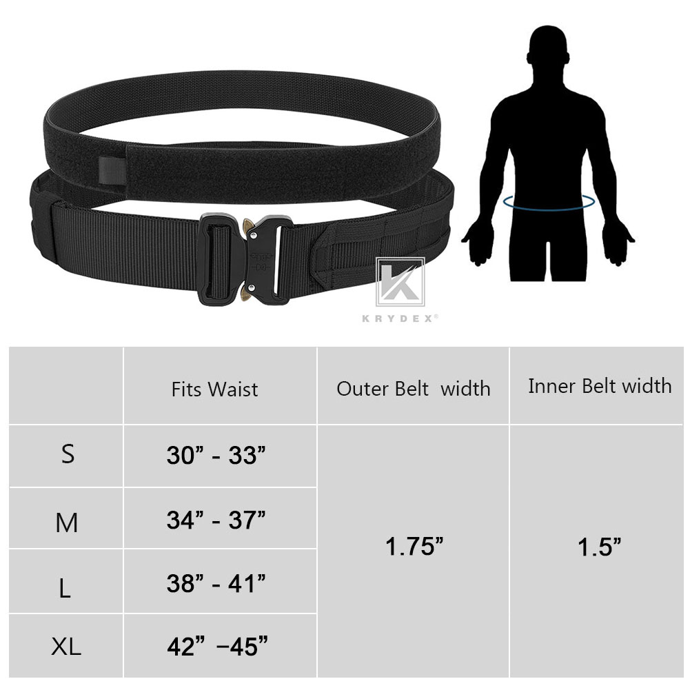 KRYDEX Tactical Heavy Duty Belt 1.75 in Quick Release Rigger MOLLE Belt Black