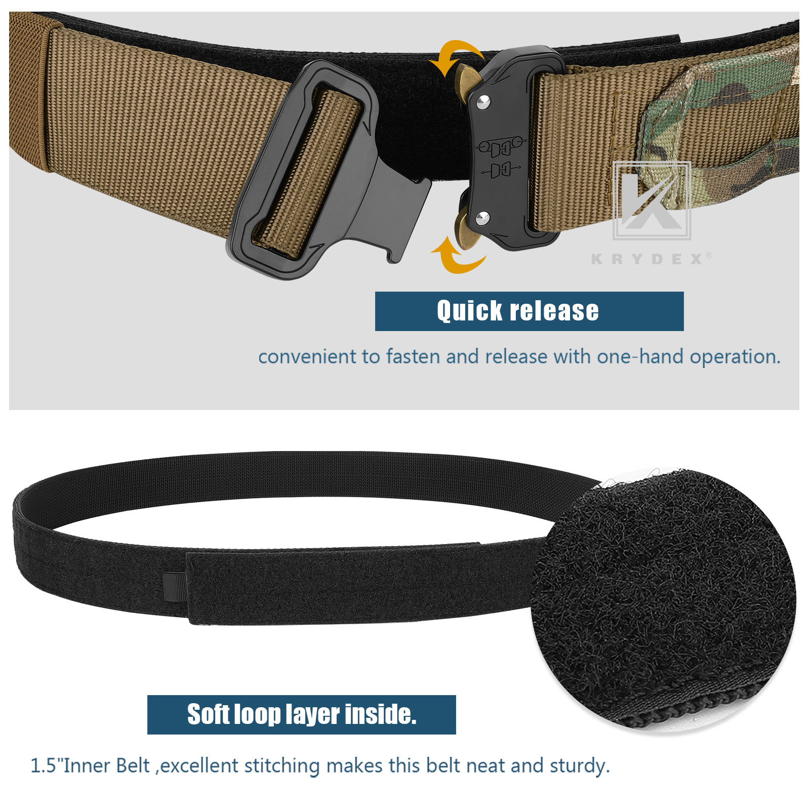 KRYDEX Tactical 1.75 in Heavy Duty Belt Quick Release Coyote Brown Camo MOLLE 