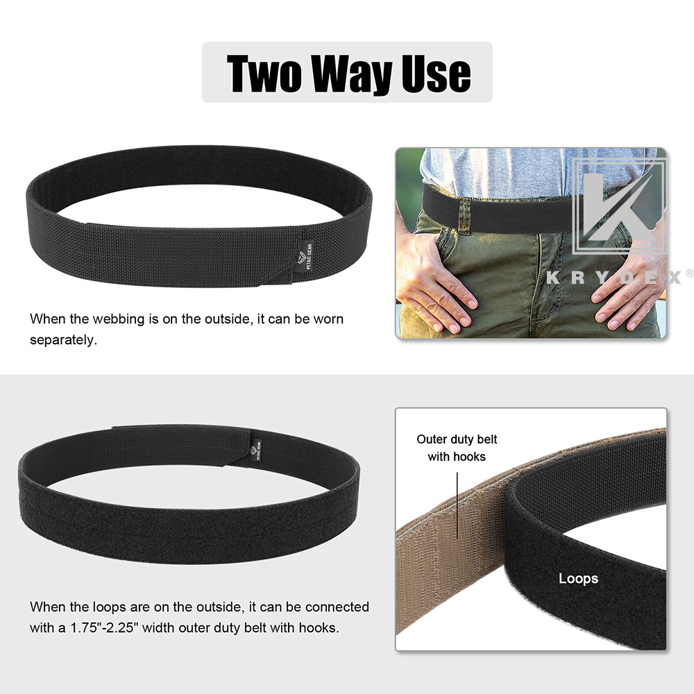 Krydex 1.75inch Duty Inner Belt Tactical EDC Waist Belt Nylon Black w/ Loop Liner