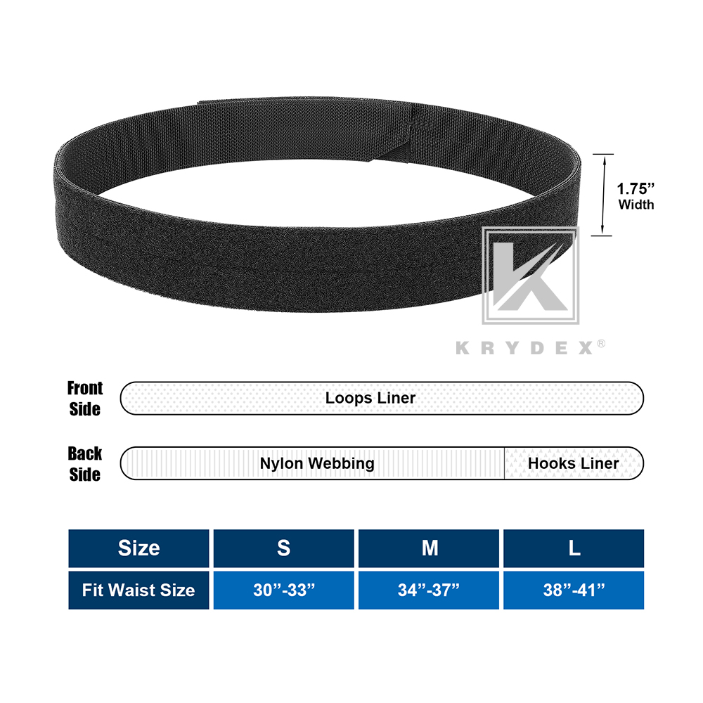 Krydex 1.75inch Duty Inner Belt Tactical EDC Waist Belt Nylon Black w/ Loop Liner