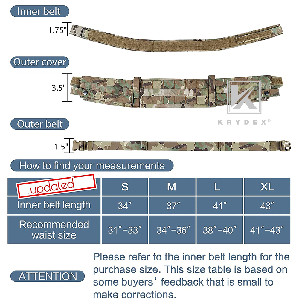KRYDEX Tactical MRB Modular Rigger's Belt Molle Slots Battle Heavy Duty Gun Belt