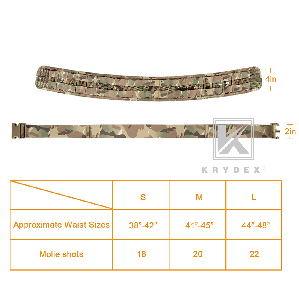 KRYDEX Tactical Belt MOLLE Battle Belts Modular Combat Padded Heavy Duty Belt Multicam
