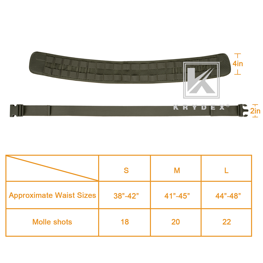 KRYDEX Tactical Belt MOLLE Battle Belts Modular Combat Padded Heavy Duty Belt Ranger Green