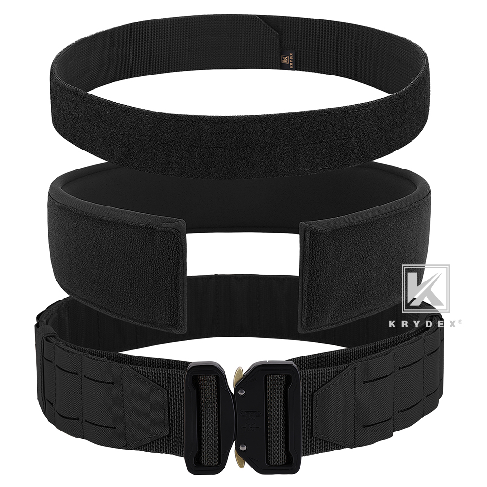 KRYDEX Tactical Battle Belt Laser Cut MOLLE Duty Pad Quick Release Buckle Black