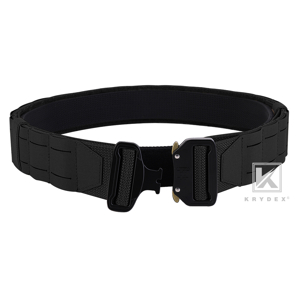 KRYDEX Tactical Battle Belt Laser Cut MOLLE Duty Pad Quick Release Buckle Black