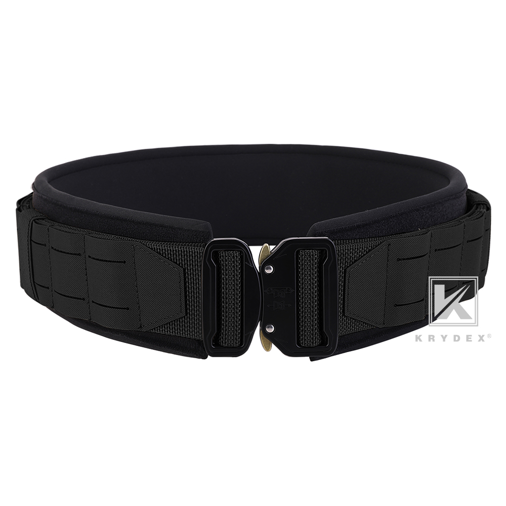 KRYDEX Tactical Battle Belt Laser Cut MOLLE Duty Pad Quick Release Buckle Black