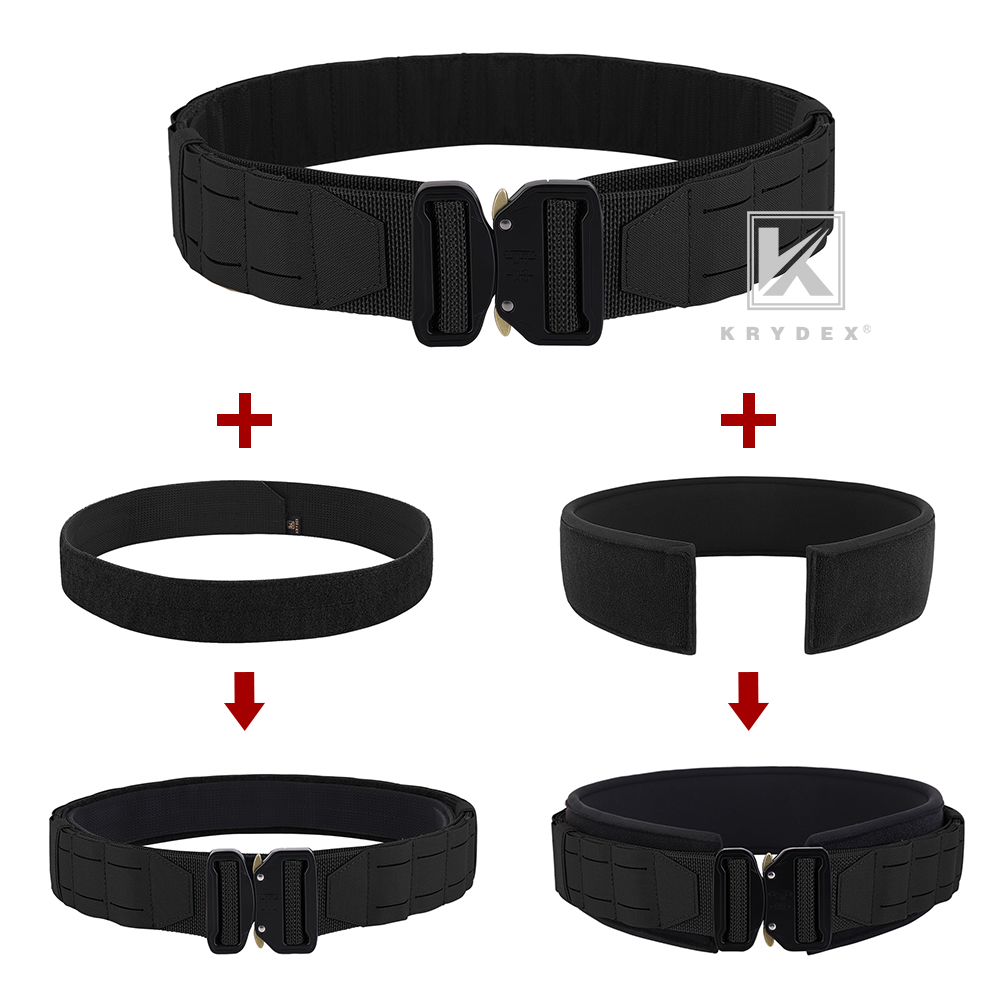 KRYDEX Tactical Battle Belt Laser Cut MOLLE Duty Pad Quick Release Buckle Black