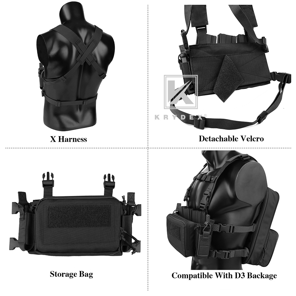 KRYDEX Tactical D3CR Chest Rig Harness Vest D3 Flatpack Backpack MOLLE Rucksack Black