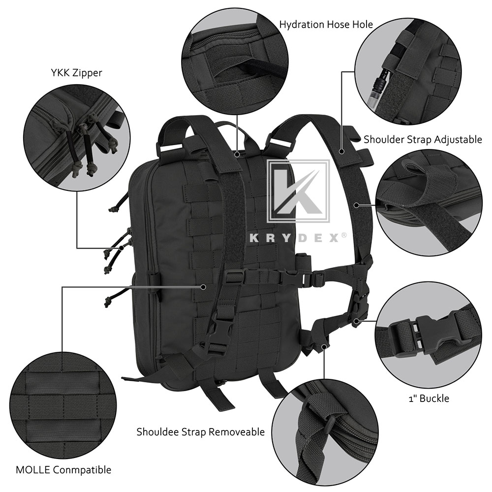 KRYDEX Tactical D3CR Chest Rig Harness Vest D3 Flatpack Backpack MOLLE Rucksack Black