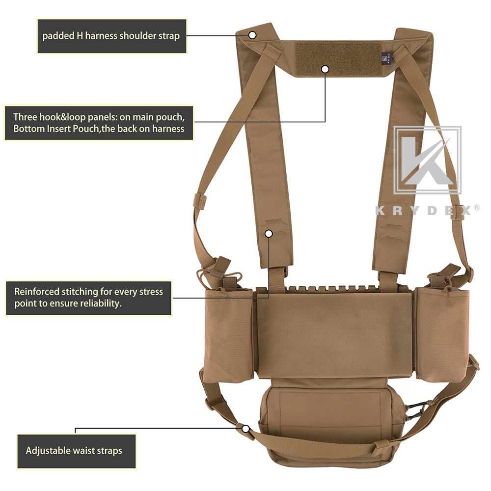 KRYDEX Micro Fight Fat Strap H Harness Shoulder & Back Strap Laser Cut MOLLE Coyote Brown