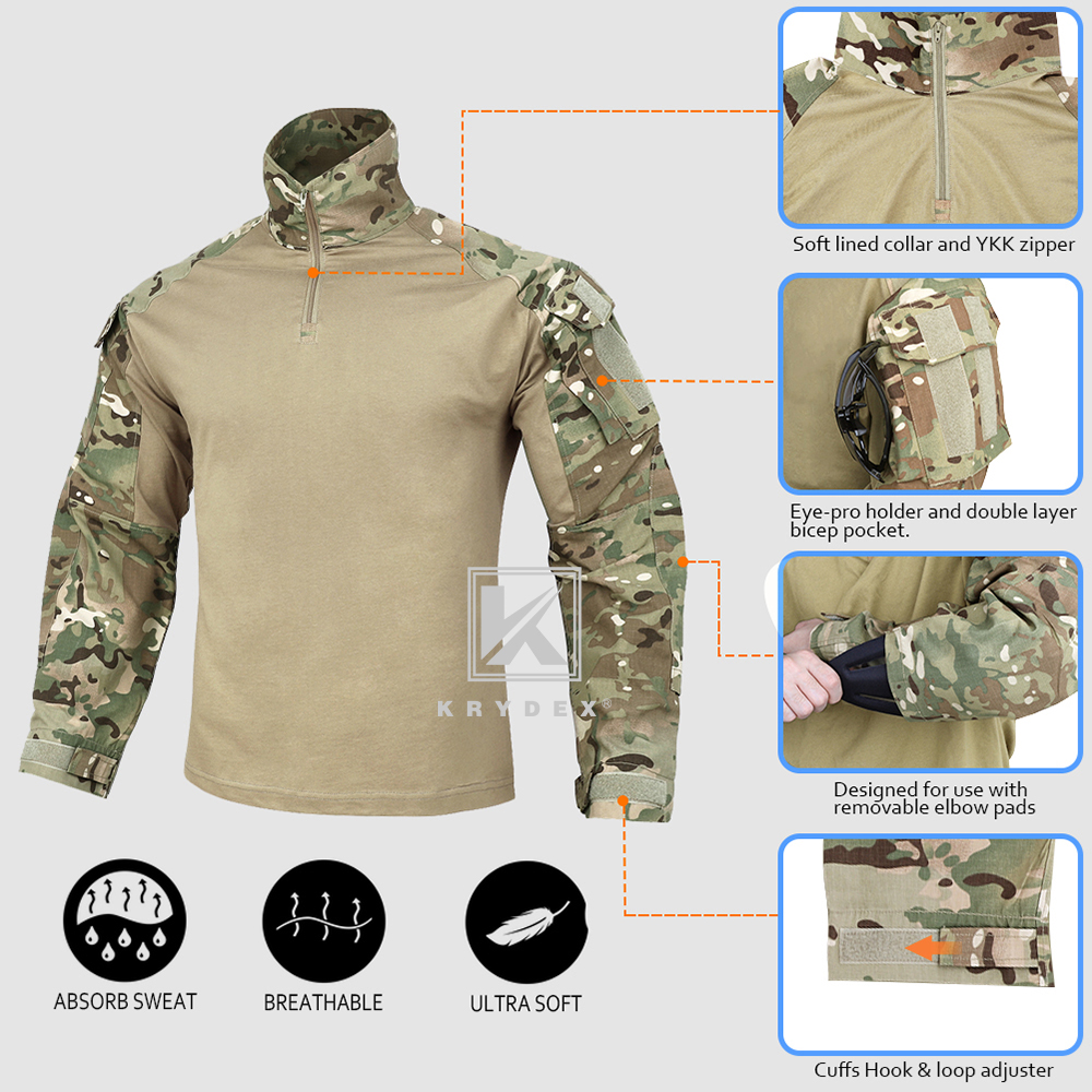 KRYDEX Gen3 Combat Shirt Long Sleeve with Tactical Elbow Pads Tops Airsoft