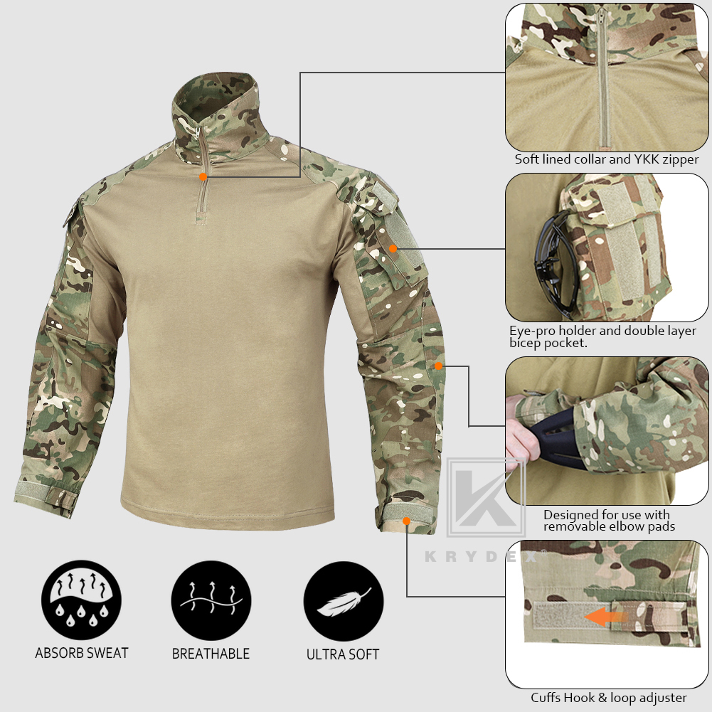 KRYDEX G3 Combat Uniform Tactical Clothes Shirt & Pant w/ Elbow Pads & Knee Pads