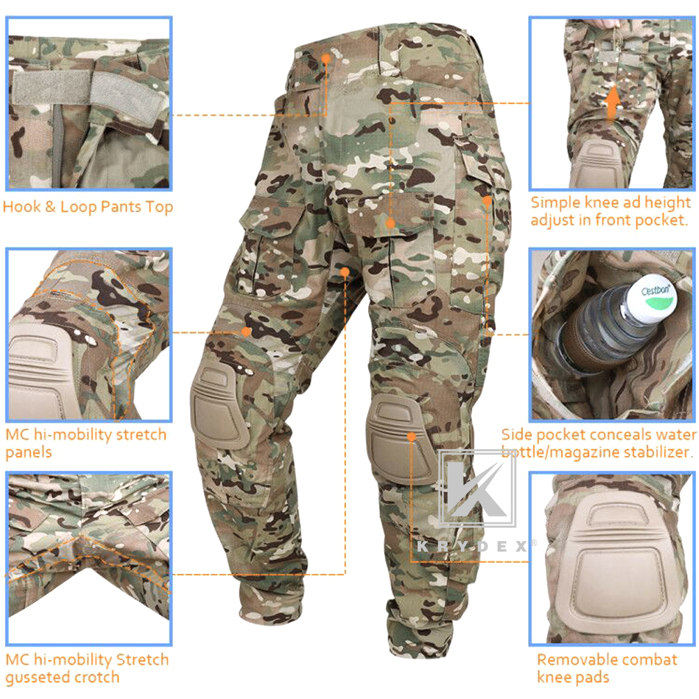 KRYDEX G3 Combat Uniform Tactical Clothes Shirt & Pant w/ Elbow Pads & Knee Pads