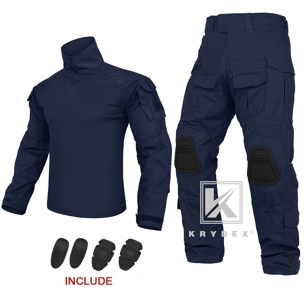 KRYDEX Gen3 Combat Uniform Set Tactical Shirt & Pants w/ Elbow & Knee Pads Blue