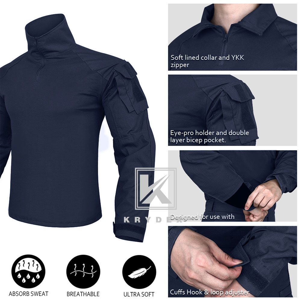 KRYDEX Gen3 Combat Uniform Set Tactical Shirt & Pants w/ Elbow & Knee Pads Blue