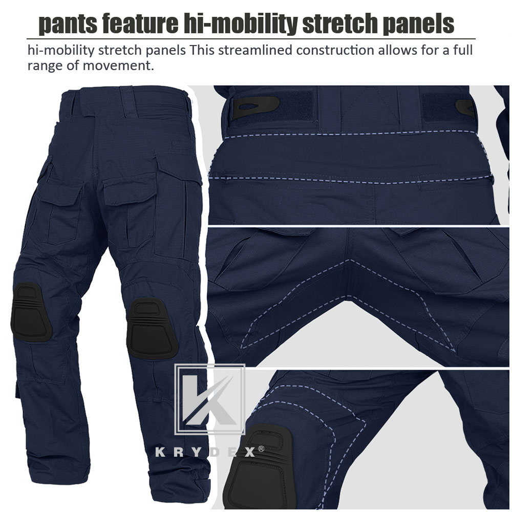 KRYDEX Gen3 Combat Uniform Set Tactical Shirt & Pants w/ Elbow & Knee Pads Blue