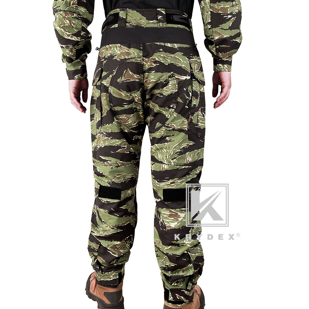 KRYDEX G3 Combat Shirt Men's Top Uniform with Elbow Pads Clothing Airsoft Green Tiger Stripes Camo