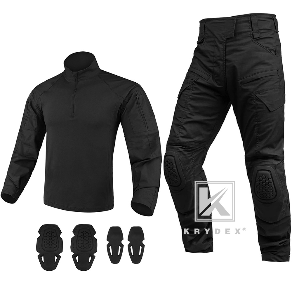 KRYDEX G4 Combat Uniform Tactical BDU Shirts and Pants with Elbow / Knee Pads Black