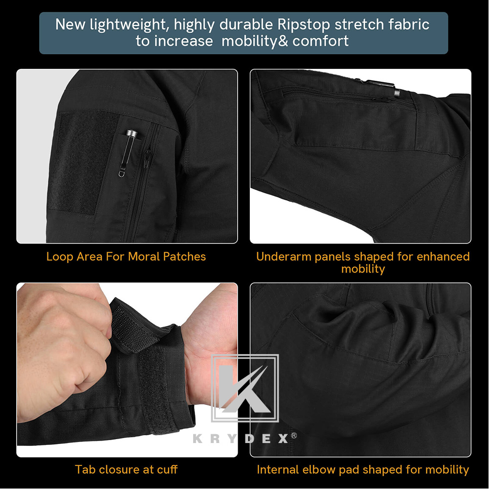 KRYDEX G4 Combat Uniform Tactical BDU Shirts and Pants with Elbow / Knee Pads Black