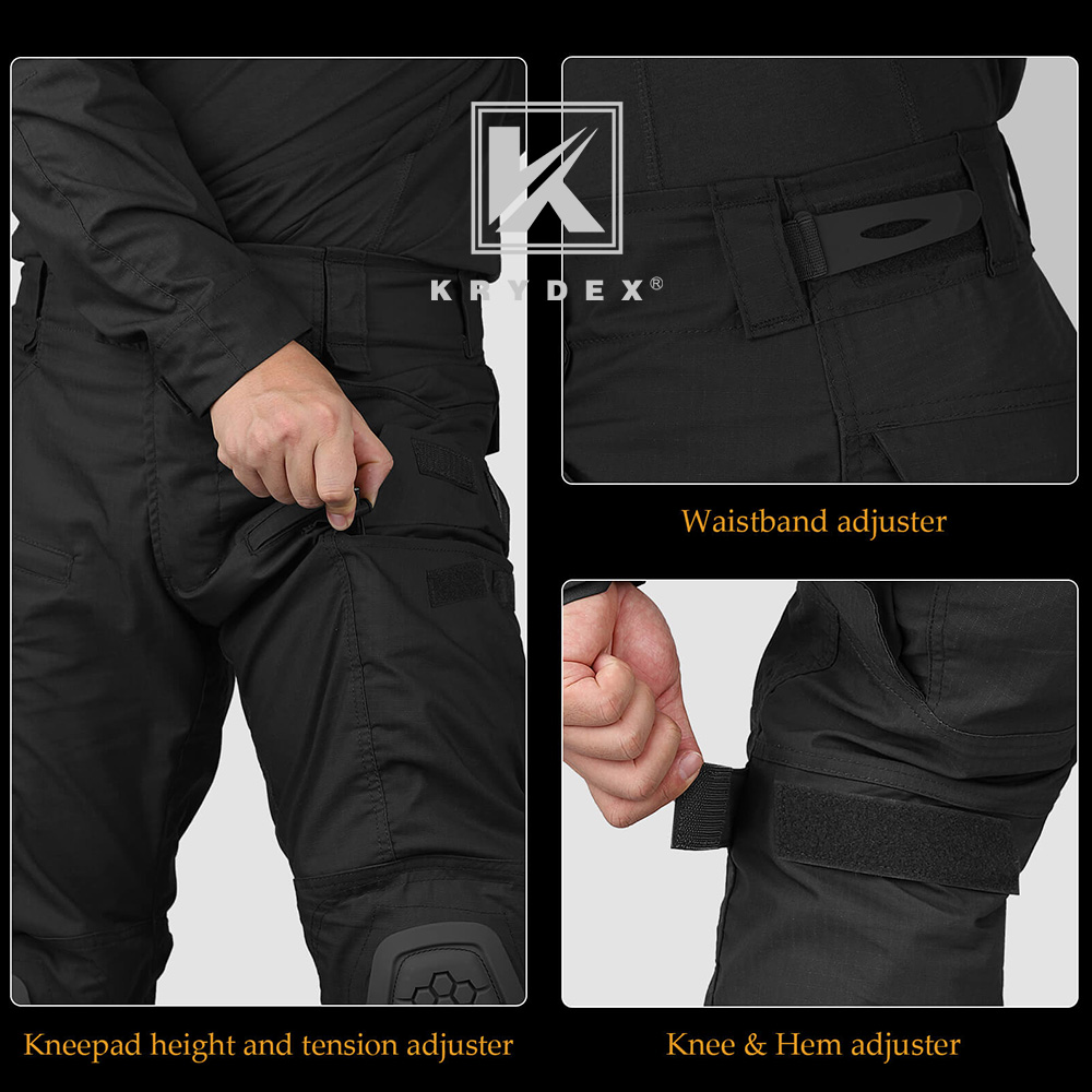 KRYDEX G4 Combat Uniform Tactical BDU Shirts and Pants with Elbow / Knee Pads Black