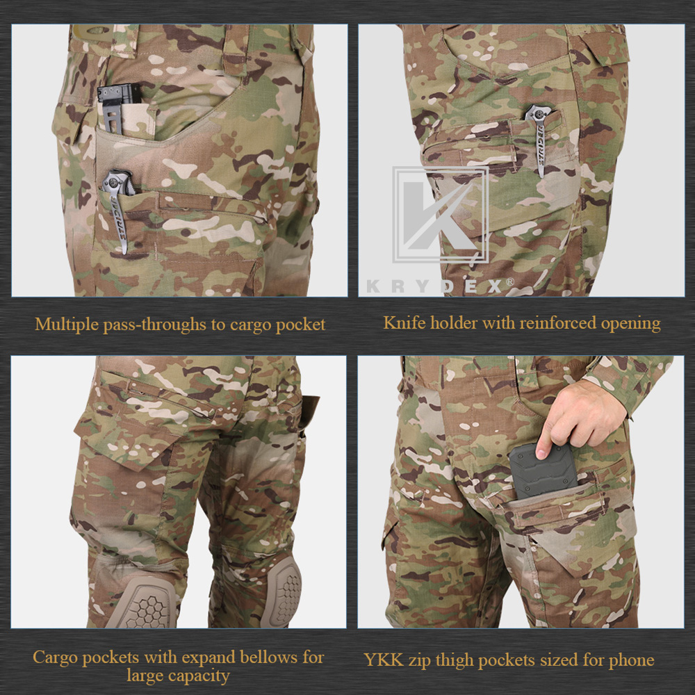 KRYDEX G4 Combat Uniform Tactical BDU Shirts and Pants with Elbow / Knee Pads Multicam