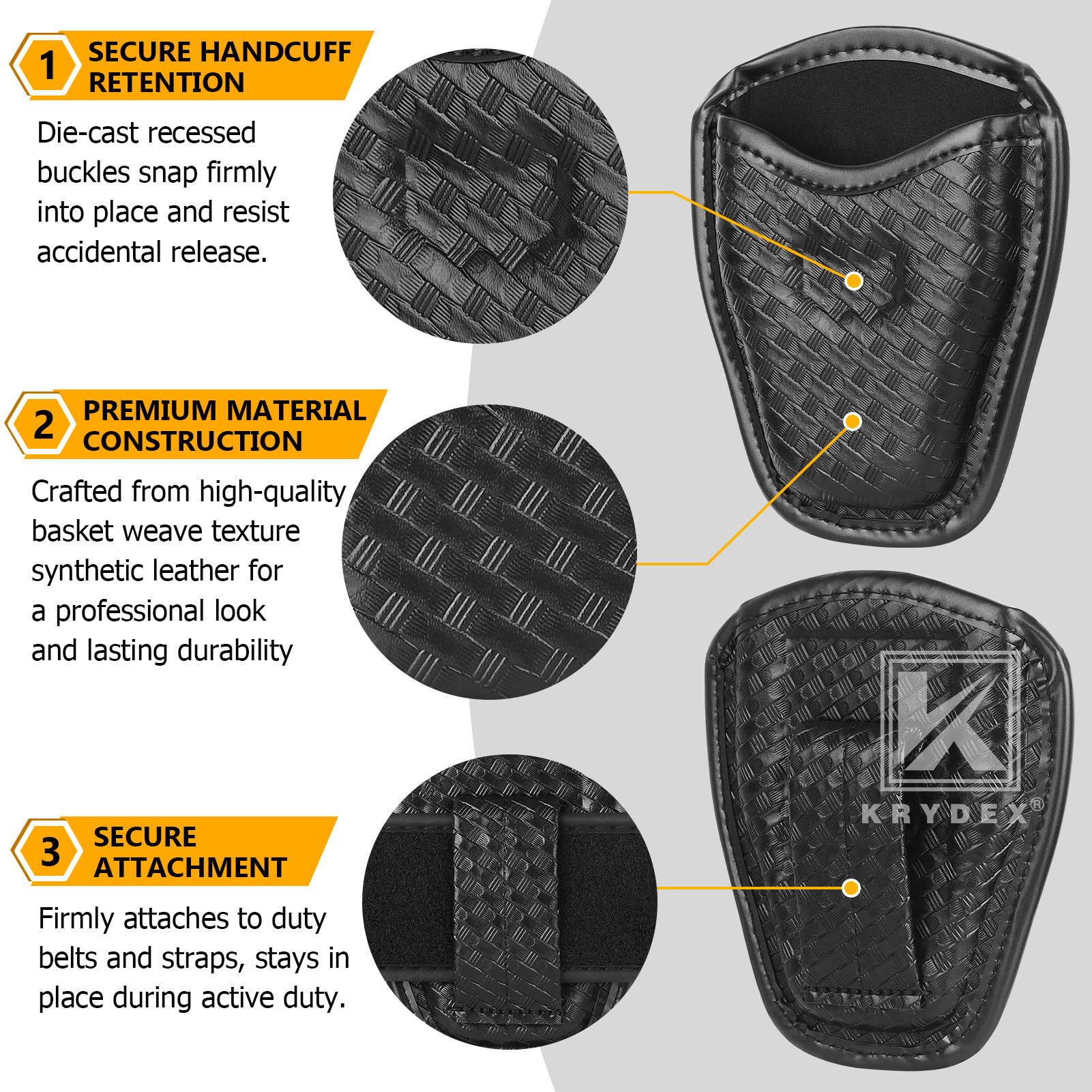KRYDEX Open Top Handcuff Pouch for Duty Belt – Fits 2-2.25