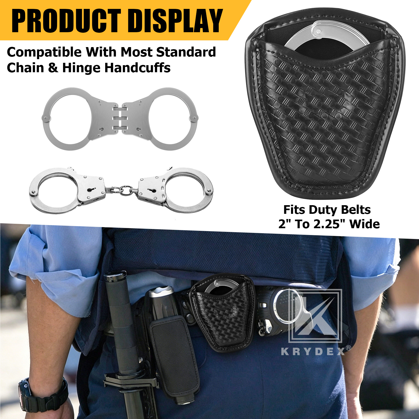 KRYDEX Open Top Handcuff Pouch for Duty Belt – Fits 2-2.25