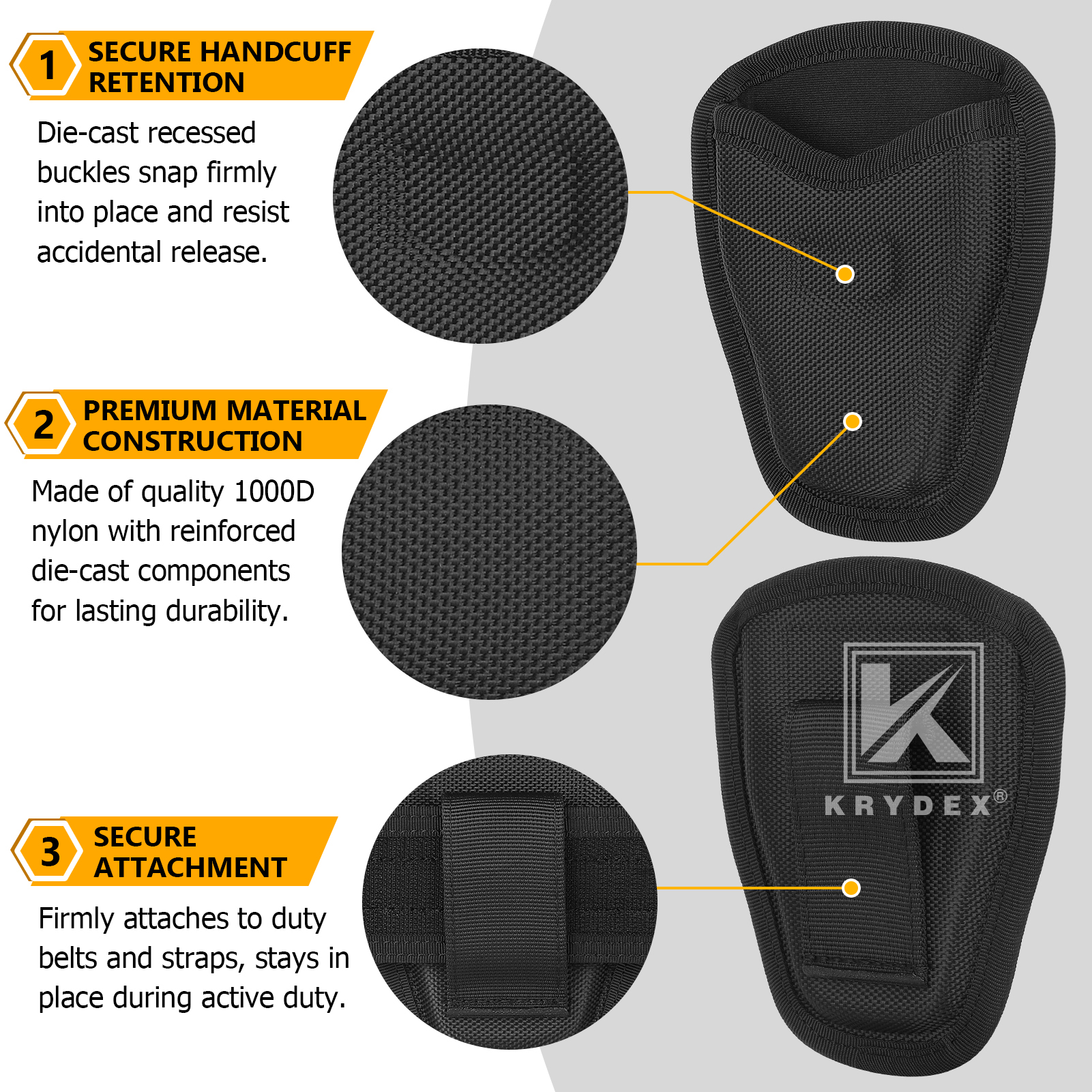 KRYDEX Tactical Open Top Handcuff Case Classic Single Cuff Pouch for Duty Belt