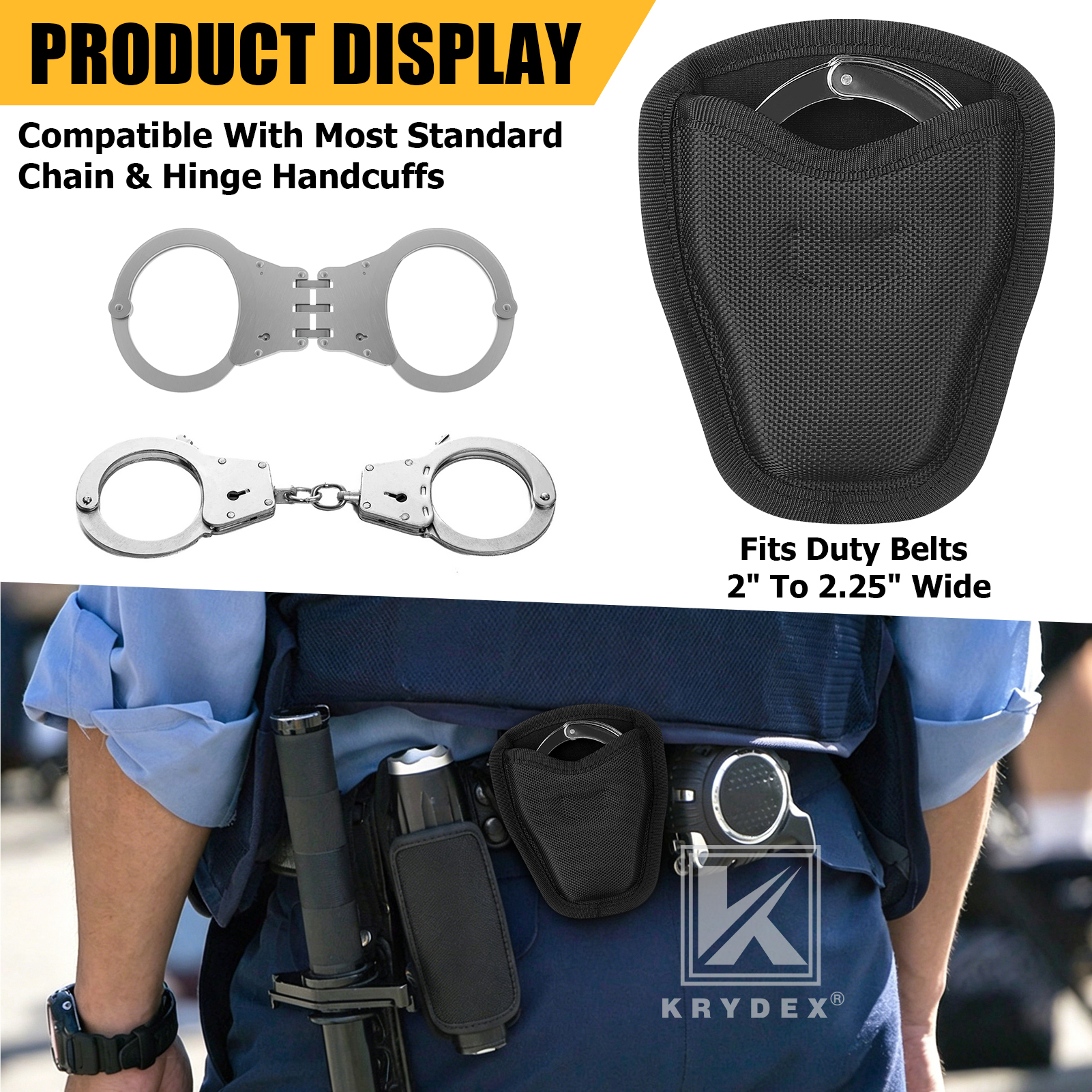 KRYDEX Tactical Open Top Handcuff Case Classic Single Cuff Pouch for Duty Belt