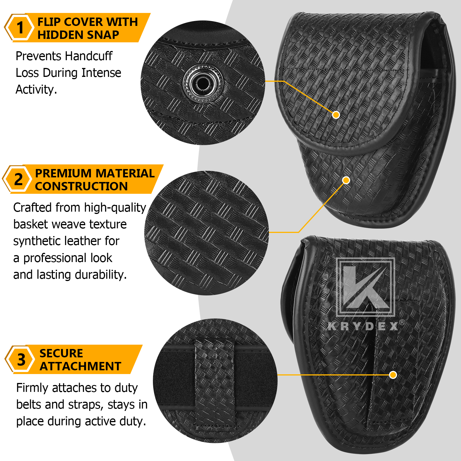 KRYDEX Double Snap Handcuff Case Police Holster Handcuff Pouch for Duty Belt