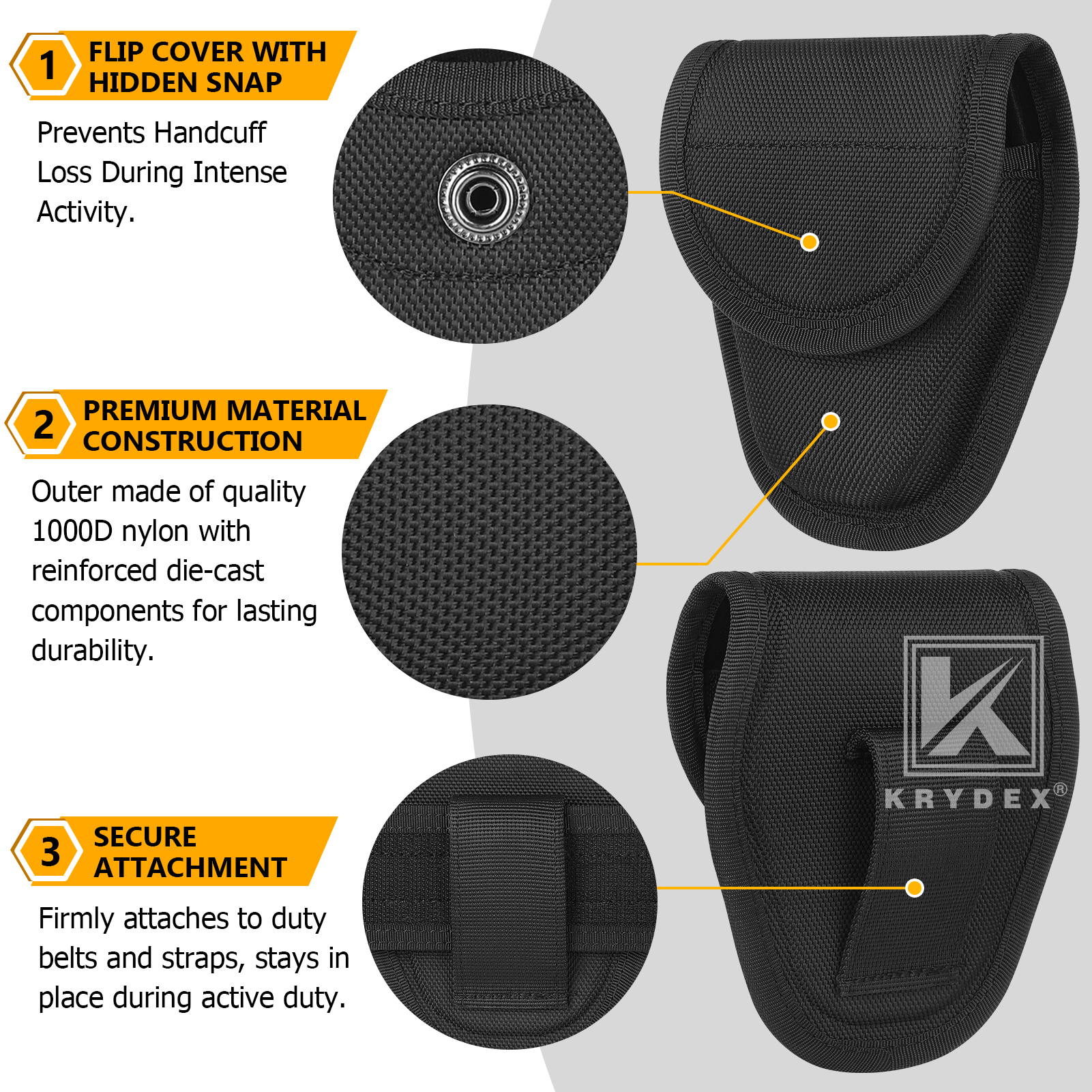 KRYDEX Hidden Snap Nylon Handcuff Pouch, Cuff Case Fits 2-2.25