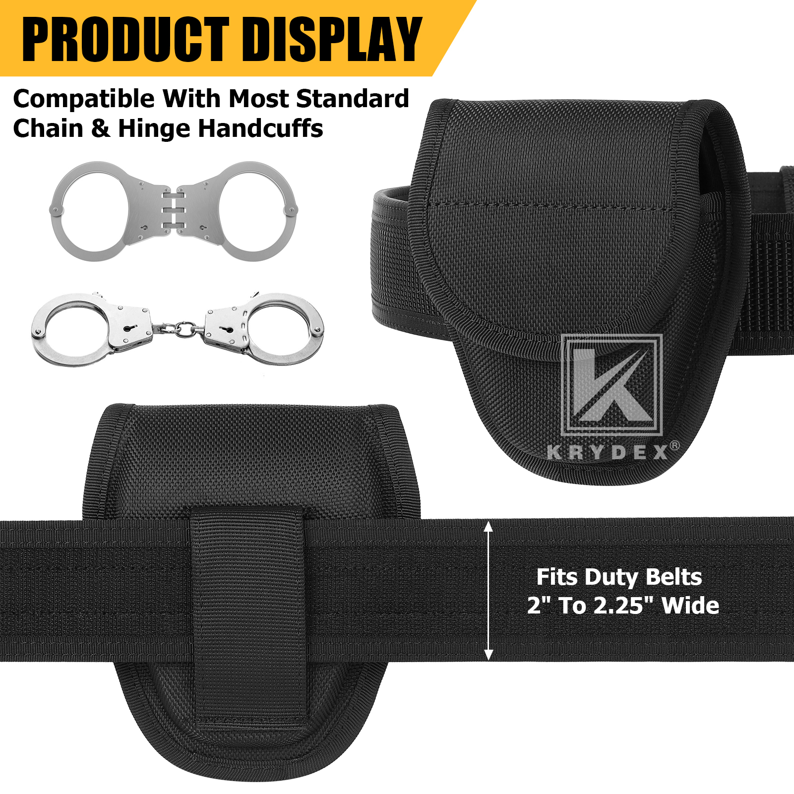 KRYDEX Double Handcuff Pouch Hidden Snap Cuff Case Fits Duty Belt for Police