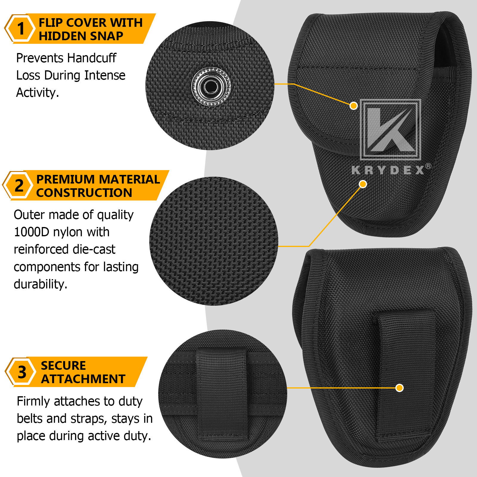 KRYDEX Double Handcuff Pouch Hidden Snap Cuff Case Fits Duty Belt for Police