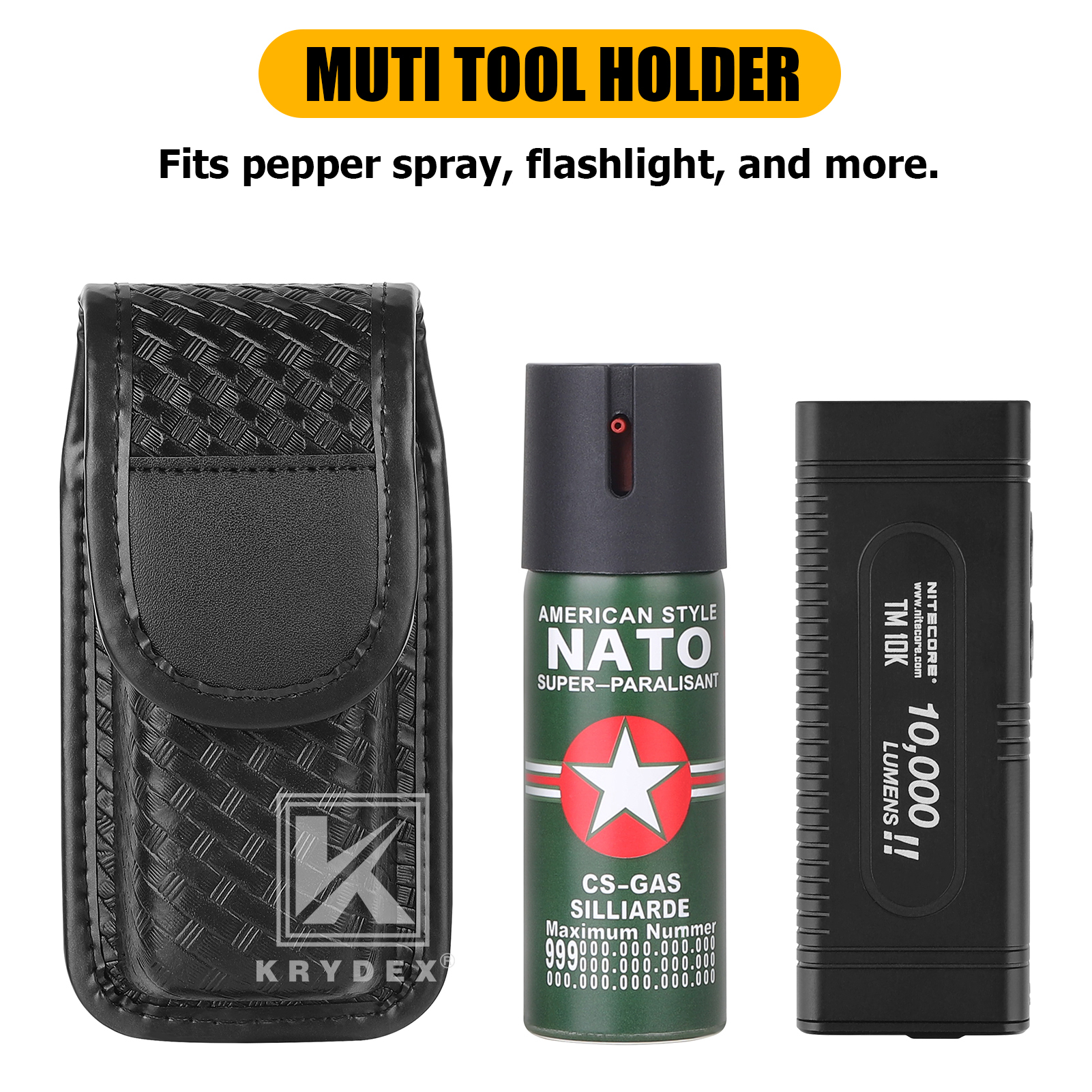 KRYDEX Tactical Basketweave OC Spray Holster Multi-Tool Pouch Fits Belts, LE