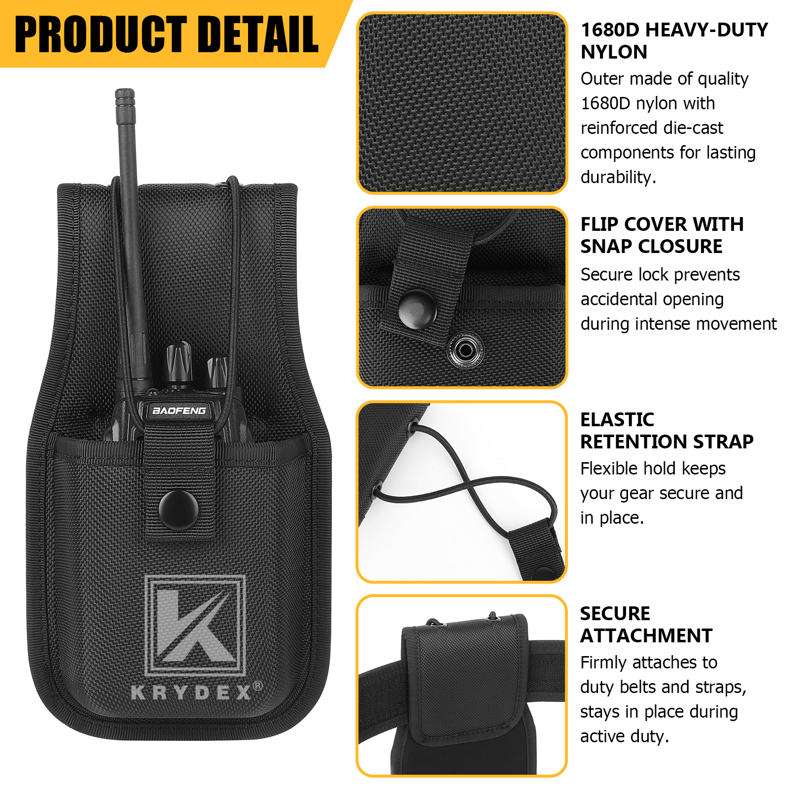 KRYDEX 1680D Nylon Radio Holster HD Radio Pouch for Duty Belt, Police/Security