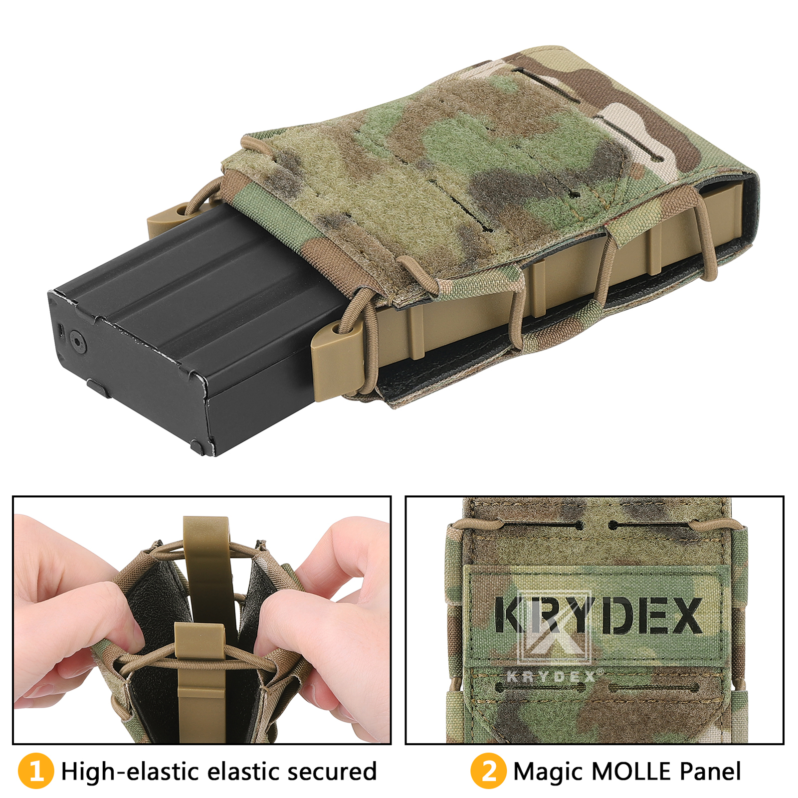 KRYDEX Tactical 5.56 Magazine Pouch Open Top Mag Holder Rapid Access MOLLE