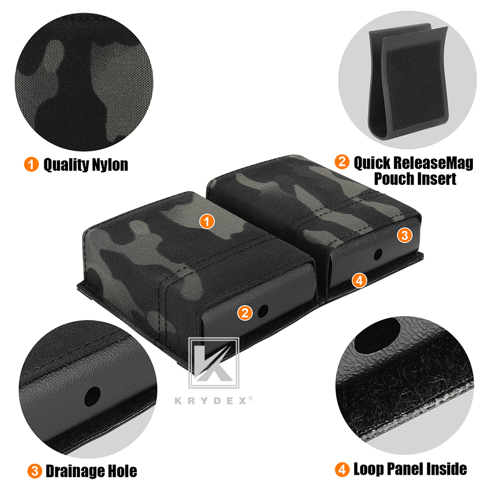 KRYDEX Tactical .223/5.56 Double Magazine Pouch Mag Holder Duty Belt & MOLLE Compatible Black MC Camo