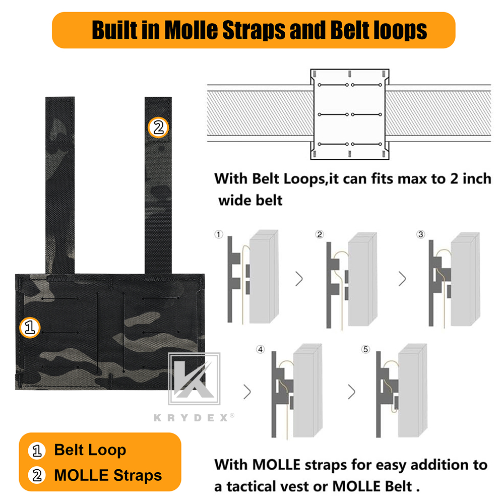 KRYDEX Tactical .223/5.56 Double Magazine Pouch Mag Holder Duty Belt & MOLLE Compatible Black MC Camo