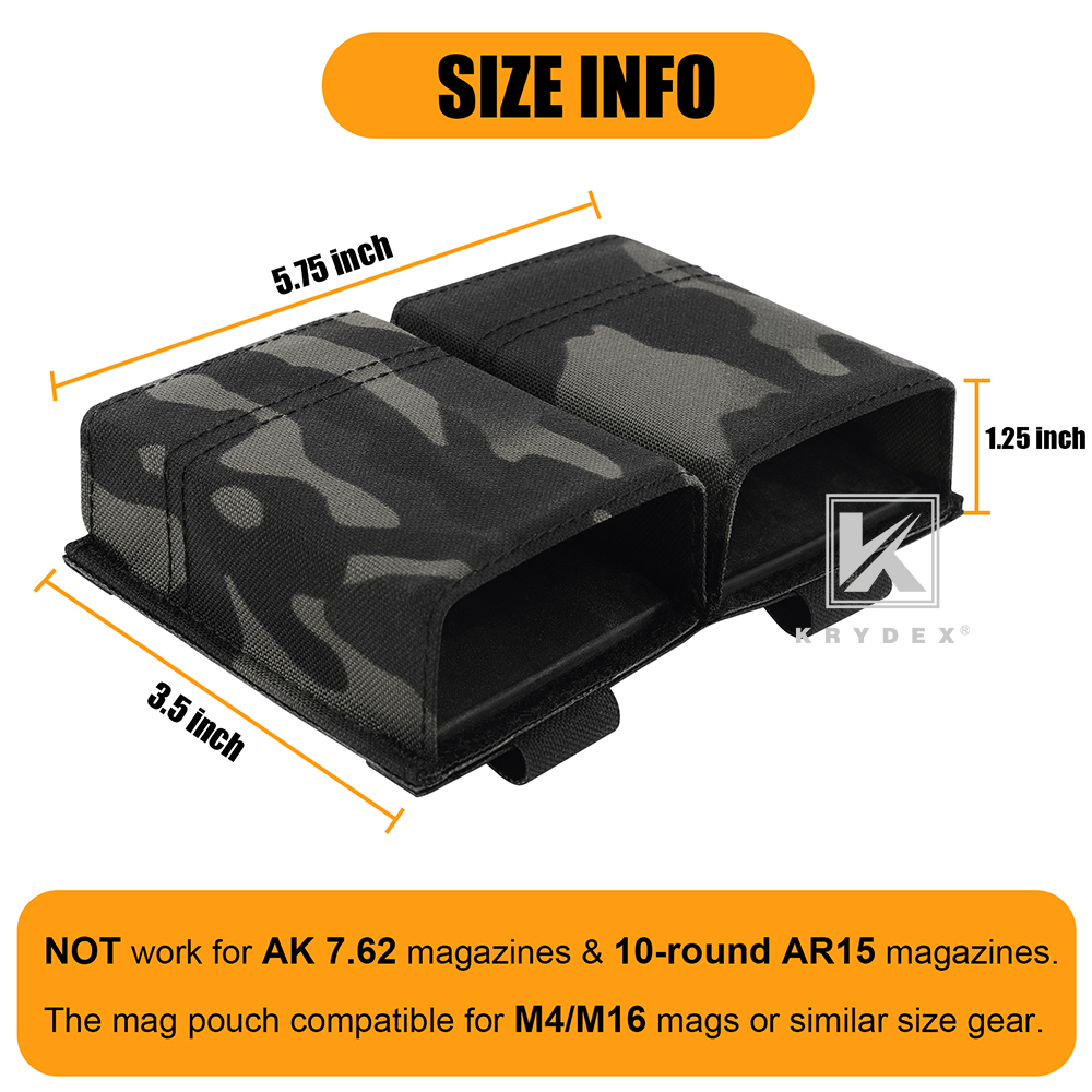 KRYDEX Tactical .223/5.56 Double Magazine Pouch Mag Holder Duty Belt & MOLLE Compatible Black MC Camo