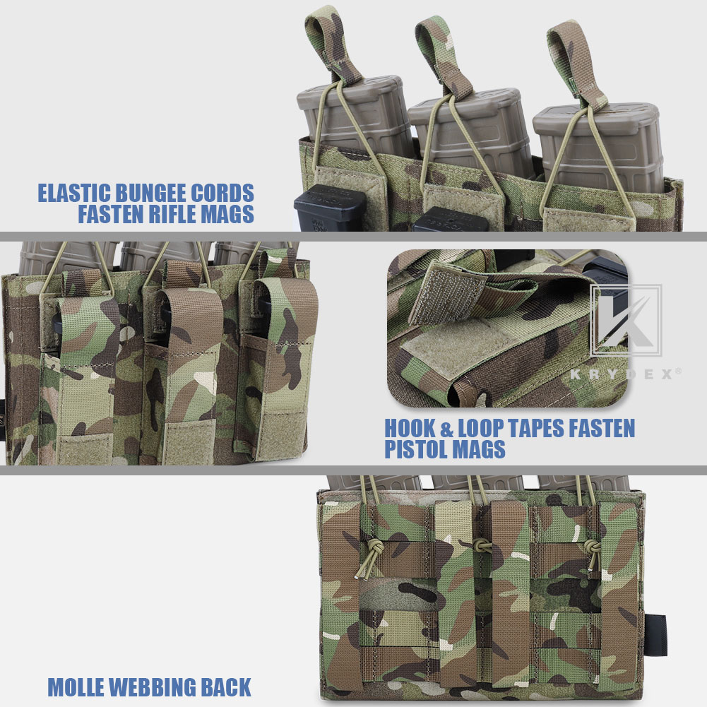 KRYDEX Triple Open Top 5.56 & Pistol 9mm Magazine Pouch Mag Hold