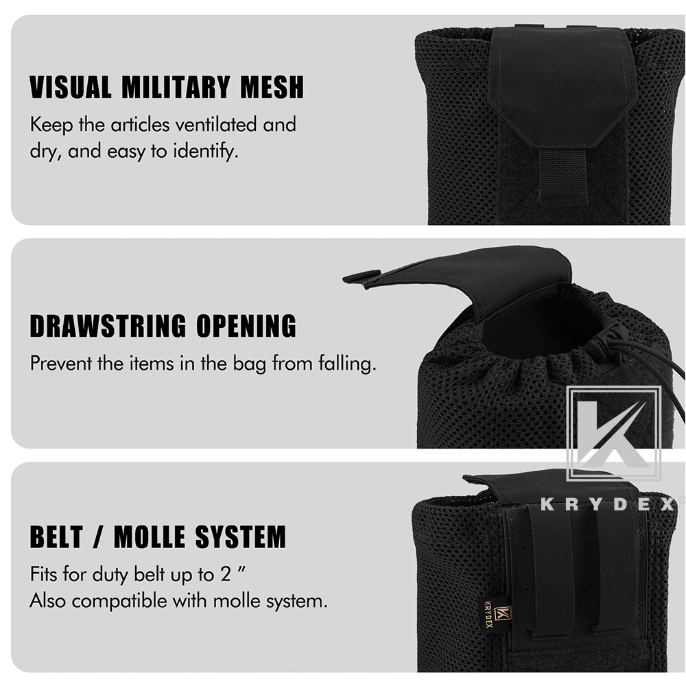 KRYDEX Tactical Mesh Dump Pouch Drop Pouch Magazine Recycling Holder MOLLE/BLET Black