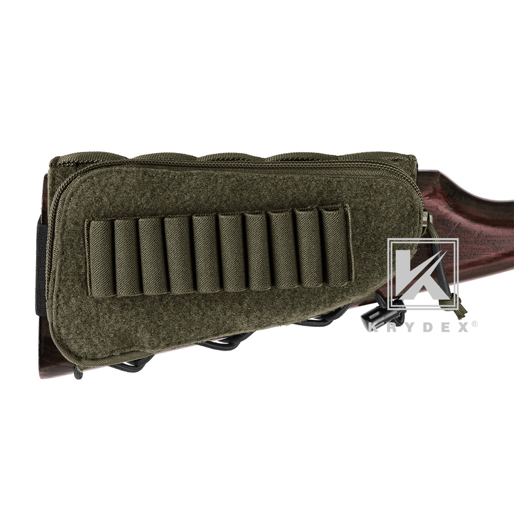 KRYDEX Rifle Stock Pack Cheek Pad Buttstock Shell Mag Ammo Stock Pouch Ranger Green