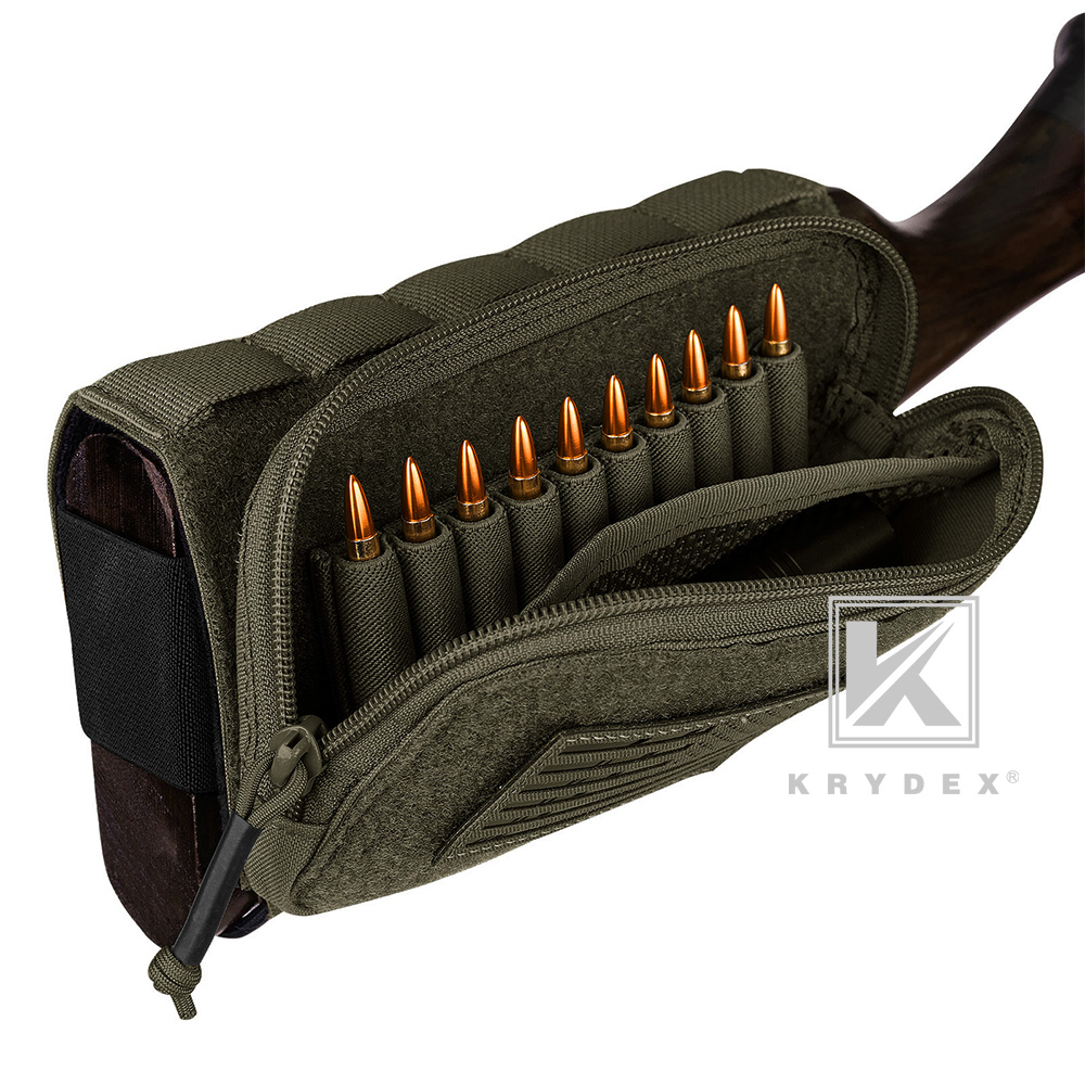 KRYDEX Rifle Stock Pack Cheek Pad Buttstock Shell Mag Ammo Stock Pouch Ranger Green