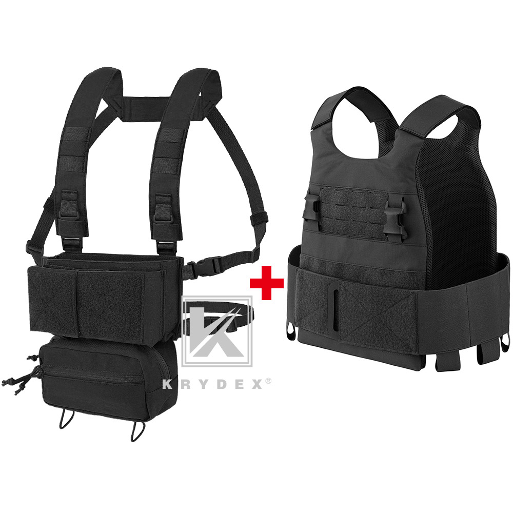 KRYDEX Low Vis Slick Plate Carrier 2in1 Micro Fight Chest Rig Placard Drop Pouch