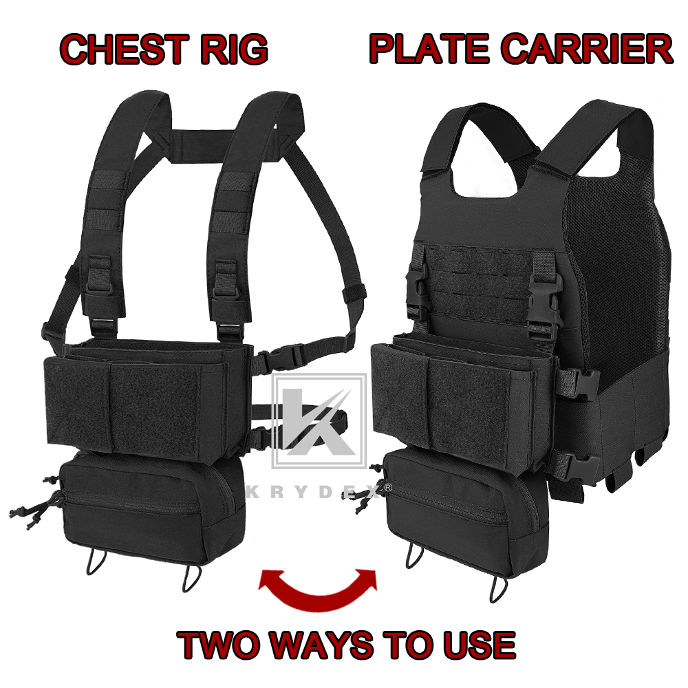 KRYDEX Low Vis Slick Plate Carrier 2in1 Micro Fight Chest Rig Placard Drop Pouch