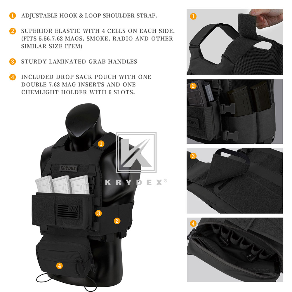 KRYDEX Low Vis Slick Plate Carrier 2in1 Micro Fight Chest Rig Placard Drop Pouch