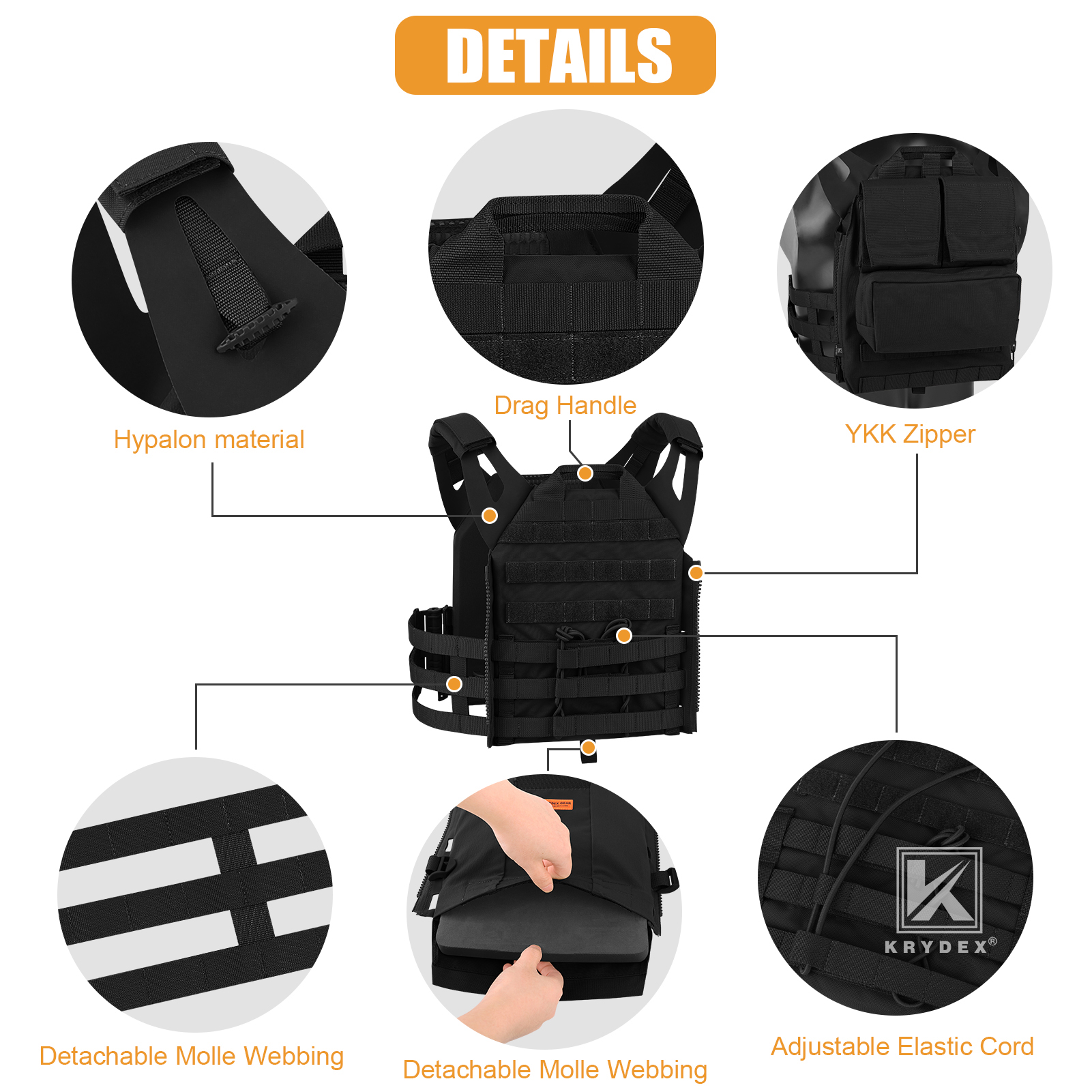 KRYDEX 2.0 Tactical Plate Carrier Jump Quick Release Armor Vest and MOLLE Panel Black